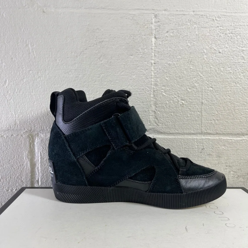 Sorel Out N About Black Sport Wedge Boots Shoes NL4928-010‎ Lace up Women's 7.5